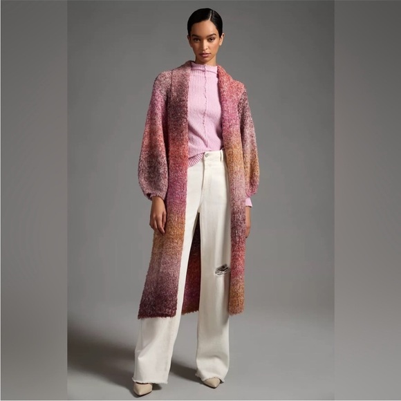 Anthropologie Sweaters - Anthropologie Ombré Knit Duster Blush Pink Sunset Fuzzy Warm One Size NWT